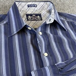 ROBERT GRAHAM‎ R&G Shirt Mens M Striped Blue Button Up Long Sleeve Flip Cuff